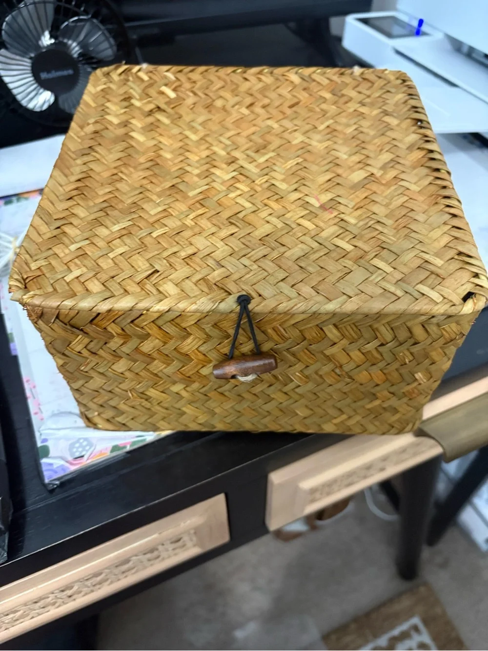 Decorative Wicker woven Storage Bin box w/ Lid Medium Desktop 8
